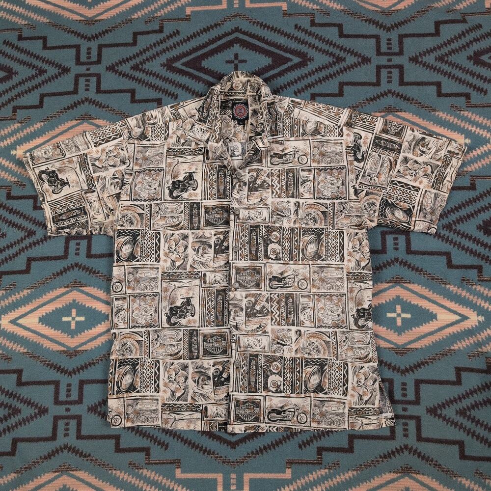Vintage Harley Davidson Tori Richard Shirt Adult Large Hawaiian USA Button Mens